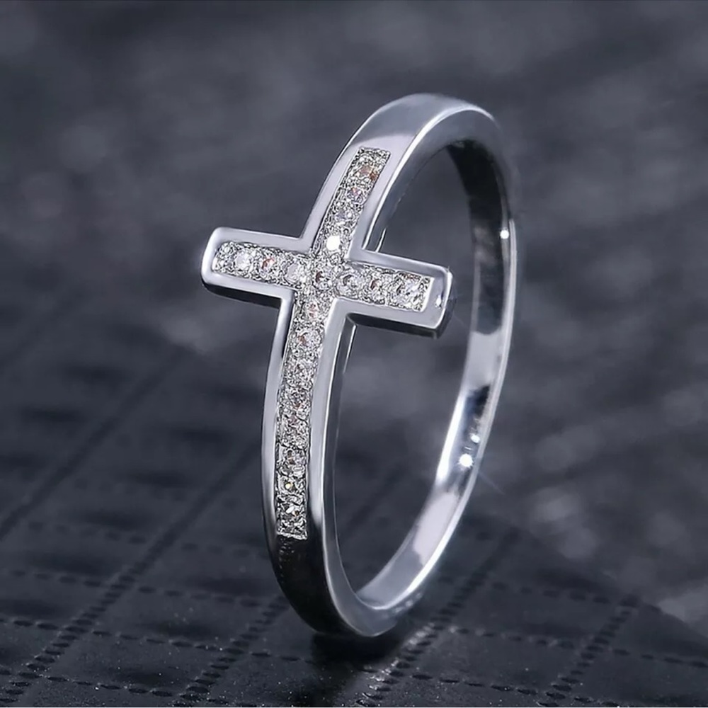 Women Cross 925 Silver Rings Cubic Zirconia Wedding Engagement Rings Size 6-10